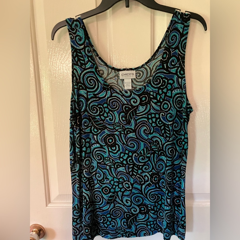 Chico's Blue Sleeveless Tank Top with Abstract Pattern